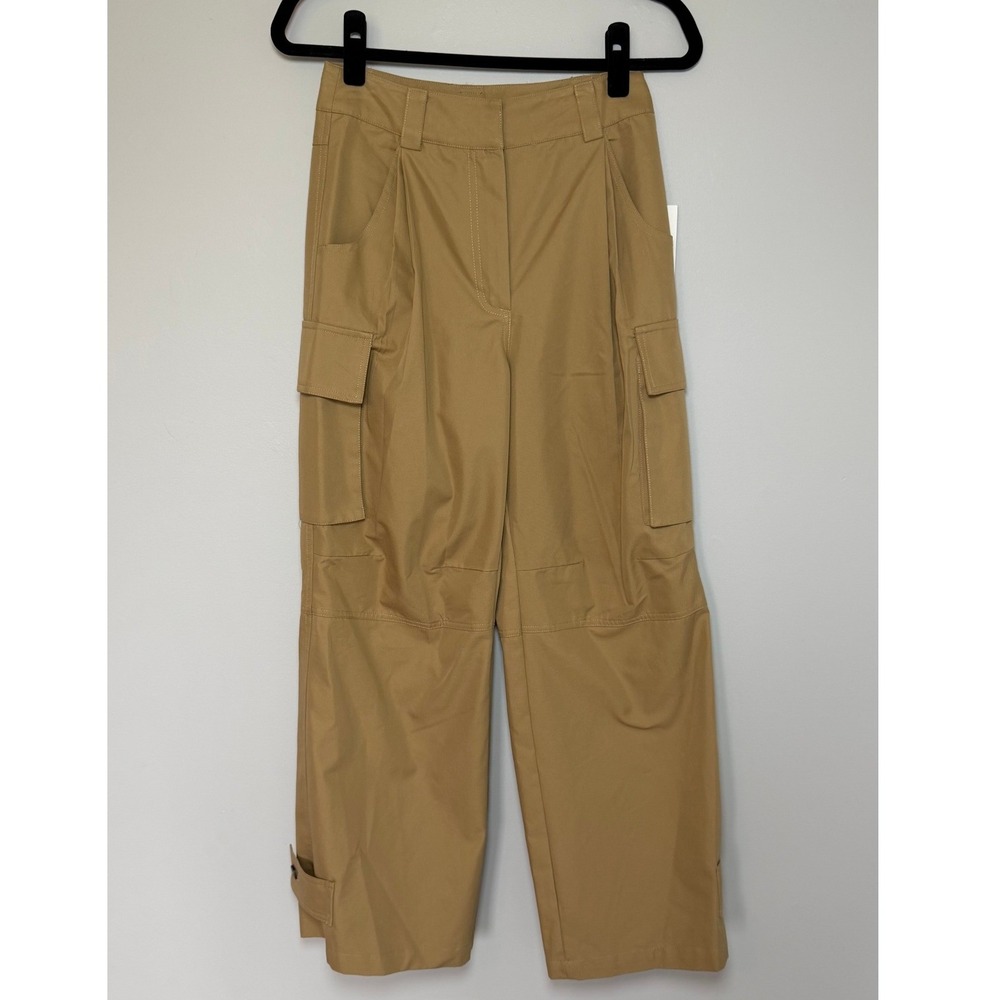 Mod Ref Women Tan Khaki High Waisted Wide Leg Cargo Pants Adjustable Hem XS NWT